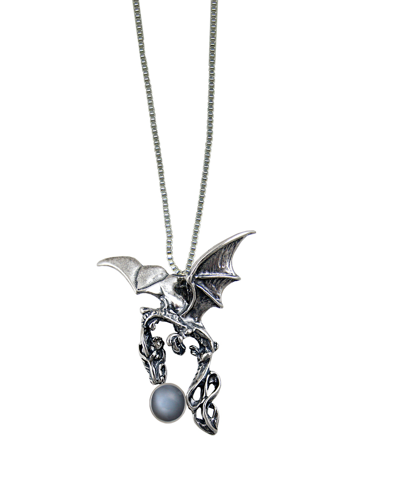 Sterling Silver Dark Sky Dragon Pendant With Grey Moonstone